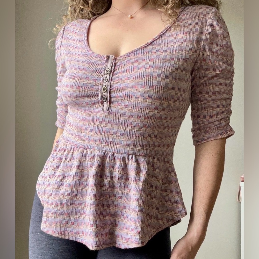 Free People - Multicolor Elbow Length, Peplum Top